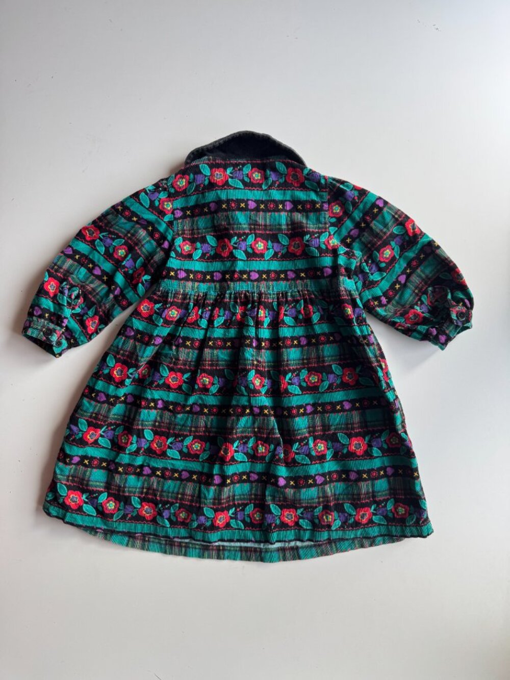 Vintage Girls' GYMBOREE Black Floral Cotton Corduroy Dress, Size S (5-6) - Picture 9 of 12